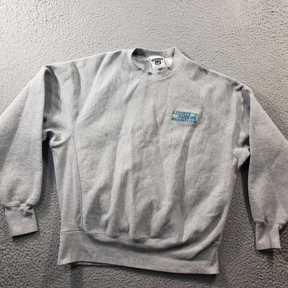 Lee Crossgrain Sweatshirt Men's XL Extra Large Gray Fleece Pullover Liberty Bank